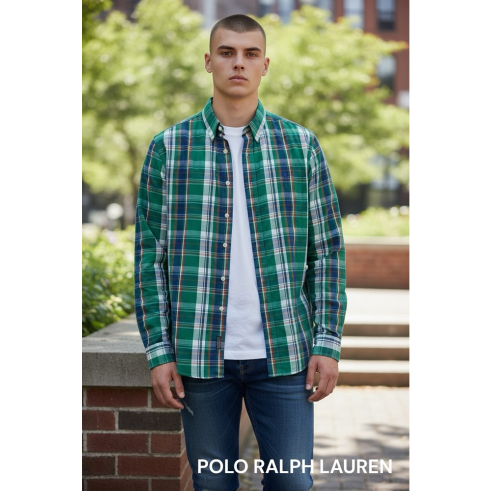 Men's Ralph Lauren Green Plaid Casual Button Down Shirt M